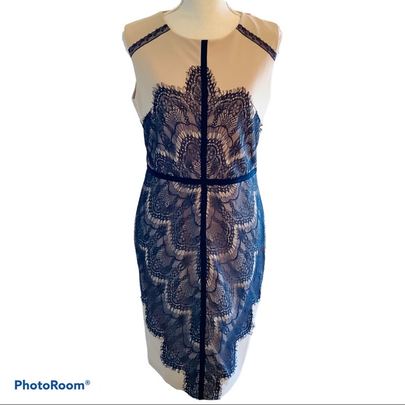 London Dress Company Crystal Nude Navy Lace Dress - Picture 3 of 9